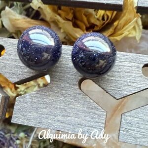 Blue sandstone ball stud earrings